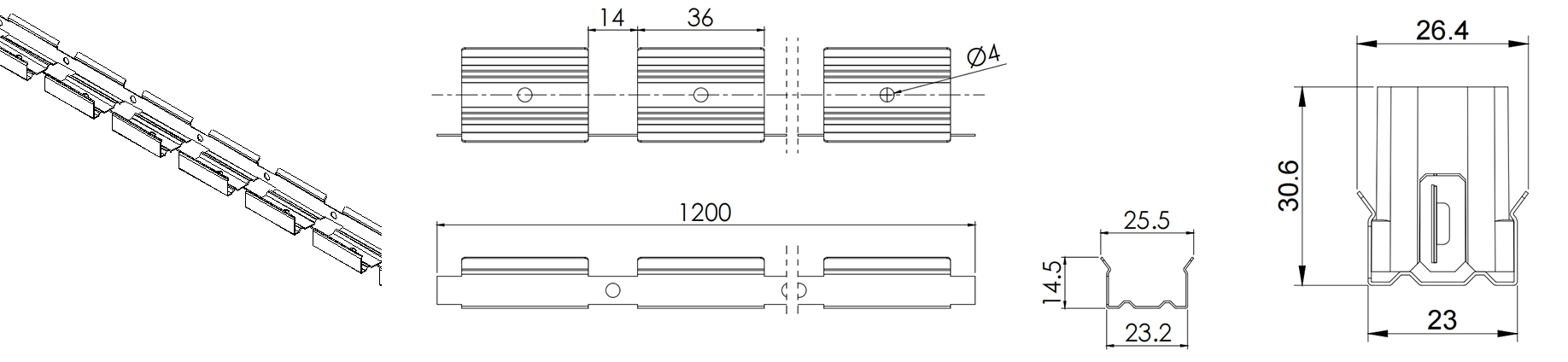 Type 1, cha&icirc;ne d'installation en acier inoxydable (1,2 m par pi&egrave;ce)