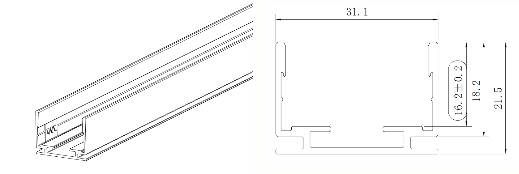 Type 1, profil AL pour application ext&eacute;rieure (1 m&egrave;tre par pi&egrave;ce, peut &ecirc;tre coup&eacute; &agrave; la longueur n&eacute;cessaire)