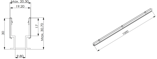 Type 3, profil AL pour application ext&eacute;rieure (1 m&egrave;tre Al avec 10 clips)
